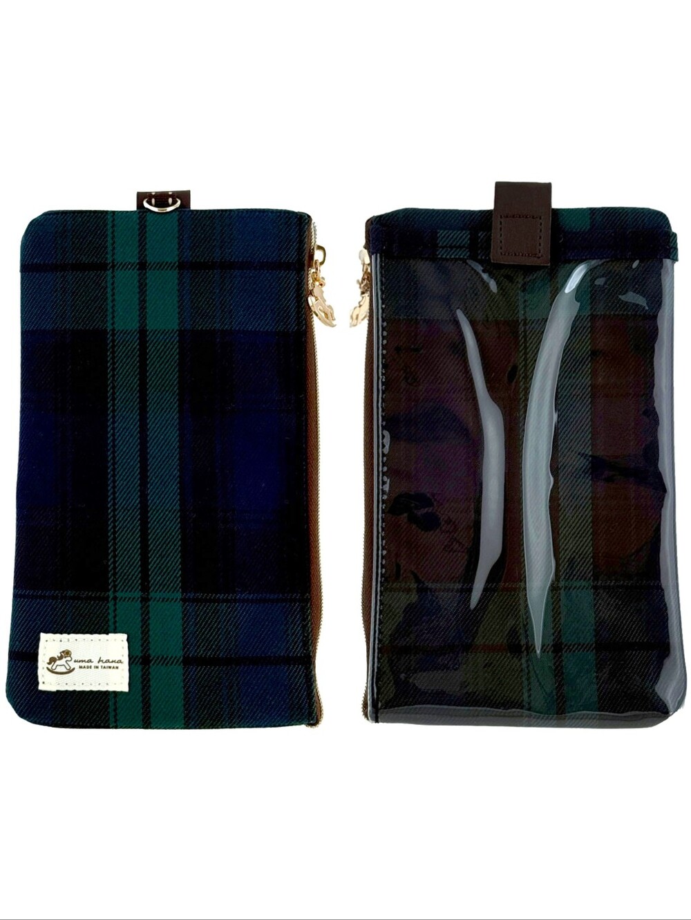 Waterproof Red Plaid Phone Case Pouch W/ Neck Strap